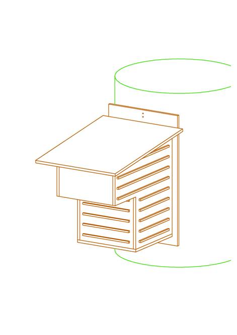 Nichoir cureuil roux : vue extrieure 3D